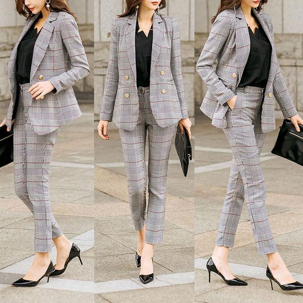women's suits & blazers women double breast blazer office lady sets two-piece work set long sleeve plaid suit jacket pant outfits, White;black
women's suits & blazers women double breast blazer office lady sets two-piece work set long sleeve plaid suit jacket pant outfits, White;black