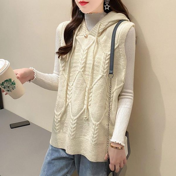 women's sweaters waistcoat 2021 autumn and winter sleeveless knitted vest loose pullover hooded sweater bottoming shirt jumper y878, White;black
women's sweaters waistcoat 2021 autumn and winter sleeveless knitted vest loose pullover hooded sweater bottoming shirt jumper y878, White;black