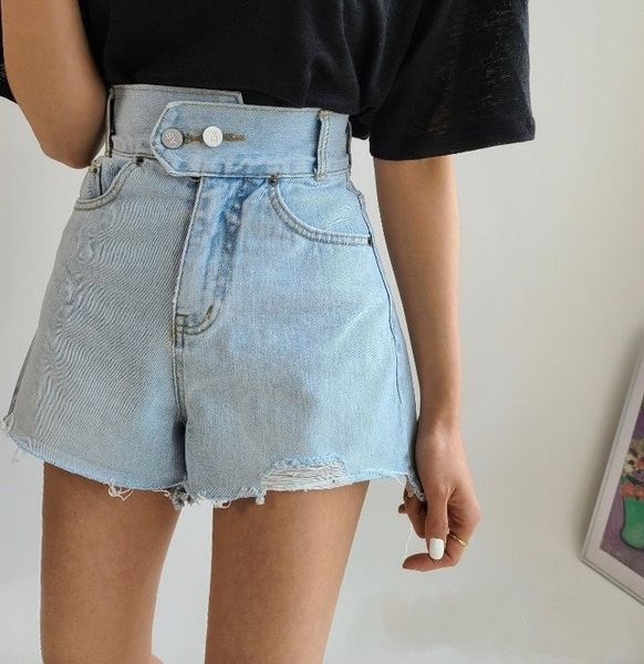short 2021ladies summer high waist two buttons washed raw edge denim shorts women booty, White;black
short 2021ladies summer high waist two buttons washed raw edge denim shorts women booty, White;black