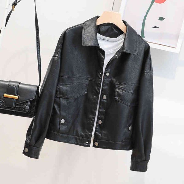 haining loose edition lapel single row women's pu button bf style short motorcycle leather et, Black;brown
haining loose edition lapel single row women's pu button bf style short motorcycle leather et, Black;brown
