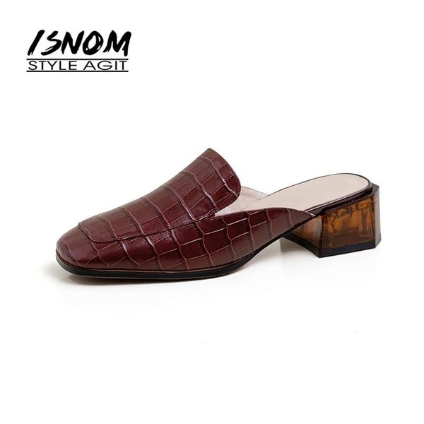 slippers isnom 2021 genuine leather for women shoes embossed square toe slides woman mules chunky heels summer female mule, Black
slippers isnom 2021 genuine leather for women shoes embossed square toe slides woman mules chunky heels summer female mule, Black
