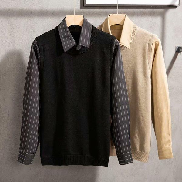 men's sweaters fall 2021 fake two-piece sweater of the trend business casual shirt collar slim knit, White;black
men's sweaters fall 2021 fake two-piece sweater of the trend business casual shirt collar slim knit, White;black