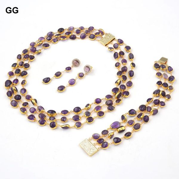 guaiguai jewelry 3 strands natural amethysts orm with electroplated edge necklace earrings bracelet sets handmade for women &, Silver
guaiguai jewelry 3 strands natural amethysts orm with electroplated edge necklace earrings bracelet sets handmade for women &, Silver