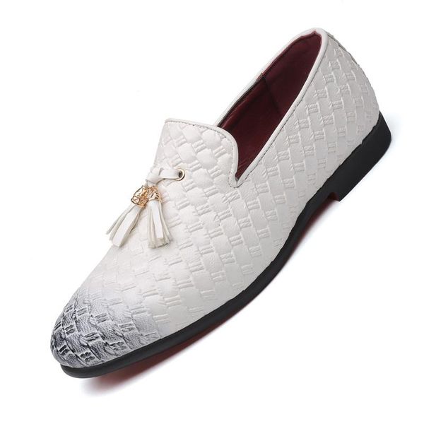 dress shoes mens leather tassel formal business slip on faux weave woven fashion c140, Black