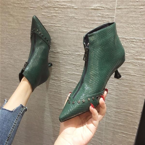 boots womens ankle black green pointed toe zipper front rivets high heels shoes c29
boots womens ankle black green pointed toe zipper front rivets high heels shoes c29