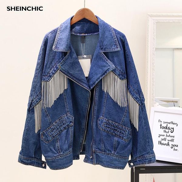 women's jackets european autumn 2021 blue denim jacket elegant zippers chains motorcycle biker casual long sleeve outerwear casaco, Black;brown
women's jackets european autumn 2021 blue denim jacket elegant zippers chains motorcycle biker casual long sleeve outerwear casaco, Black;brown