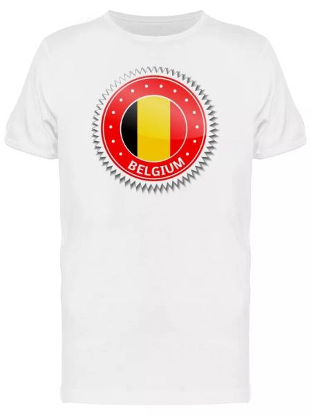 belgium flag sticker men's tee -image by shutterstock, White;black