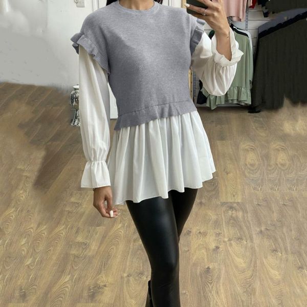 spring round neck thread stitching ruffled fake two-piece office lady long sleeve lotus sleeves pullover blouse women's blouses & shir, White
spring round neck thread stitching ruffled fake two-piece office lady long sleeve lotus sleeves pullover blouse women's blouses & shir, White