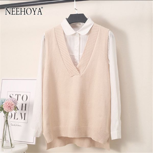 neehoya knitted vest women sweater autumn winter v neck soild sleeveless pullover loose waistcoat chic womens sweaters 2021, White;black
neehoya knitted vest women sweater autumn winter v neck soild sleeveless pullover loose waistcoat chic womens sweaters 2021, White;black