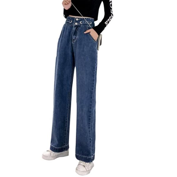 women high waist jeans 2 buttons retro old pants pockets denim wide leg draped autumn trousers 906 women's, Blue
women high waist jeans 2 buttons retro old pants pockets denim wide leg draped autumn trousers 906 women's, Blue