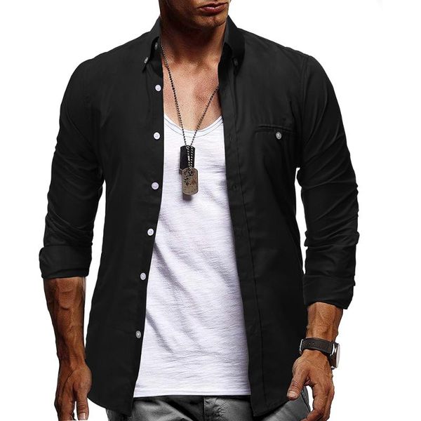 men's casual shirts 2021 fall denim shirt fashion lapel cloth pocket button trend long sleeve jacket top, White;black 
men's casual shirts 2021 fall denim shirt fashion lapel cloth pocket button trend long sleeve jacket top, White;black