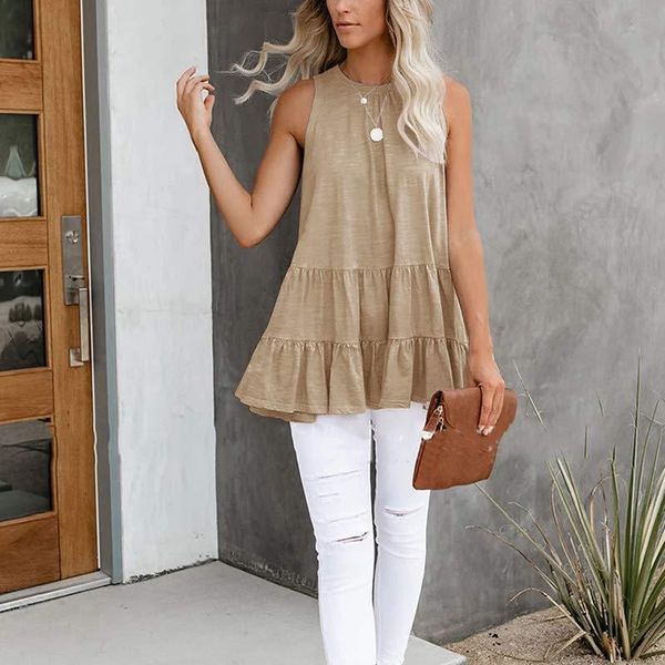 women's t-shirt womens casual sleeveless loose t-shirts solid color pleated o-neck female pullover summer clothes, White
women's t-shirt womens casual sleeveless loose t-shirts solid color pleated o-neck female pullover summer clothes, White