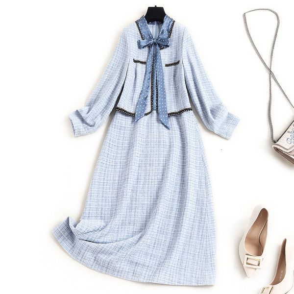 casual dresses fall winter long sleeve round neck blue plaid print tweed ribbon tie bow panelled mid-calf dress elegant oo30l799 n008, Black;gray
casual dresses fall winter long sleeve round neck blue plaid print tweed ribbon tie bow panelled mid-calf dress elegant oo30l799 n008, Black;gray