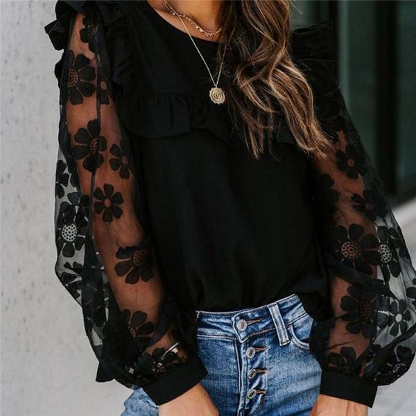 women's t-shirt ladies ruffles patchwork t shirt lace floral transparent long sleeves o neck fashion female casual, White
women's t-shirt ladies ruffles patchwork t shirt lace floral transparent long sleeves o neck fashion female casual, White