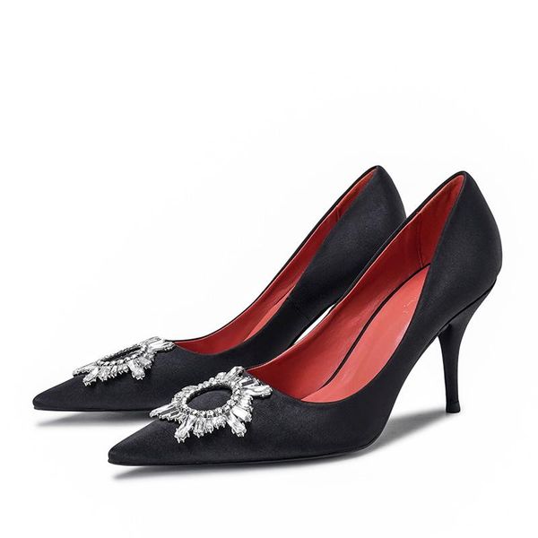 dress shoes 2021 ladies high heel pointed sun buckle, Black