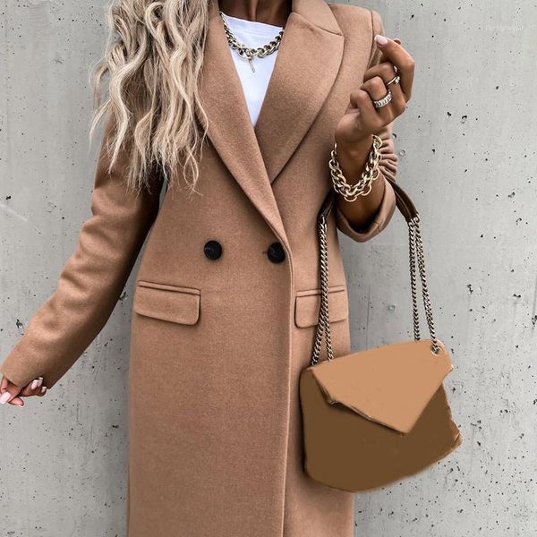 women's wool & blends women solid mid-length coat turn down collar long sleeve slim ladies elegant coats office lady 2021 fall winter, Black
women's wool & blends women solid mid-length coat turn down collar long sleeve slim ladies elegant coats office lady 2021 fall winter, Black