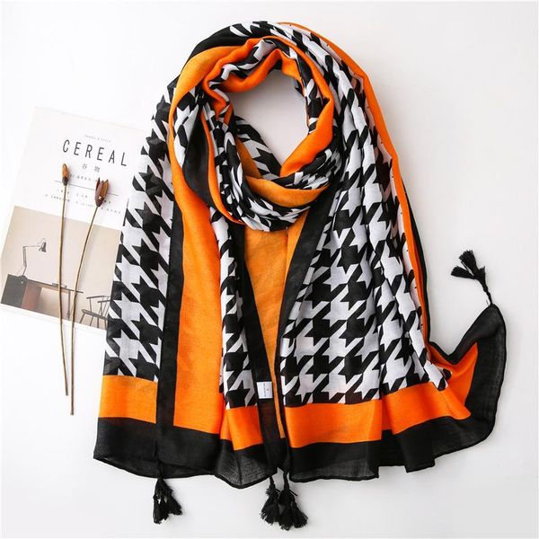 scarves women houndstooth print orange scarf with tassels girls spring summer black white checked printed cape shawl wrap, Blue;gray
scarves women houndstooth print orange scarf with tassels girls spring summer black white checked printed cape shawl wrap, Blue;gray