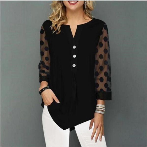 shirt blouse women plus size 5xl solid black v neck button splice mesh nine points letter sleeve spring summer, White
shirt blouse women plus size 5xl solid black v neck button splice mesh nine points letter sleeve spring summer, White