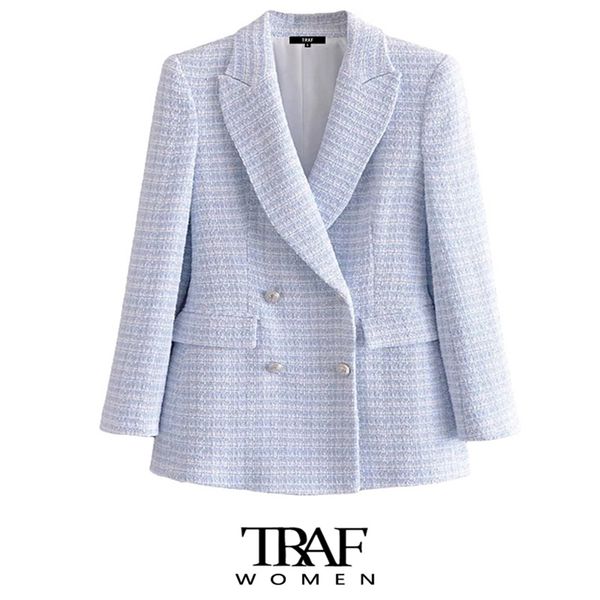 traf za women fashion double breasted tweed check blazer coat vintage long sleeve pockets female outerwear chic veste 211006, White;black 
traf za women fashion double breasted tweed check blazer coat vintage long sleeve pockets female outerwear chic veste 211006, White;black