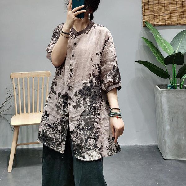 women's blouses & shirts women large size shirt 2021 summer retro casual loose blouse long ladies stand button print short sleeve vint, White
women's blouses & shirts women large size shirt 2021 summer retro casual loose blouse long ladies stand button print short sleeve vint, White