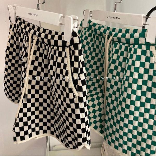 women's shorts elastic waist mosaic plaid casual 2021 summer high sports wide leg autumn pants, White;black
women's shorts elastic waist mosaic plaid casual 2021 summer high sports wide leg autumn pants, White;black