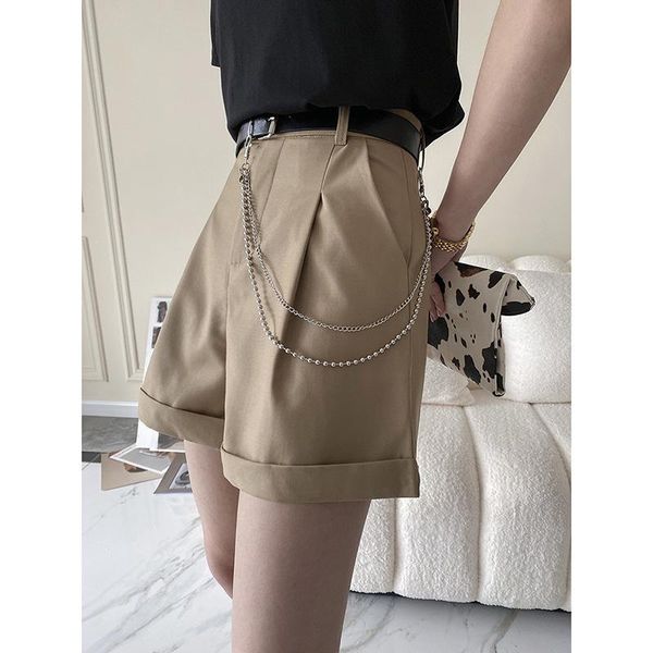women's shorts high waist solid color women suit 2021 summer loose straight wide leg casual five point a-line with belts, White;black
women's shorts high waist solid color women suit 2021 summer loose straight wide leg casual five point a-line with belts, White;black