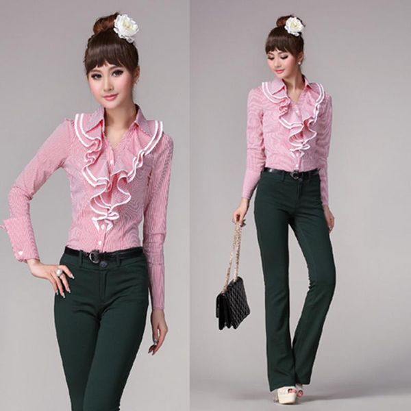 women's blouses & shirts women pink striped blouse casual basic ol brand long sleeves slim blusas elegant office wear excellent quality, White
women's blouses & shirts women pink striped blouse casual basic ol brand long sleeves slim blusas elegant office wear excellent quality, White