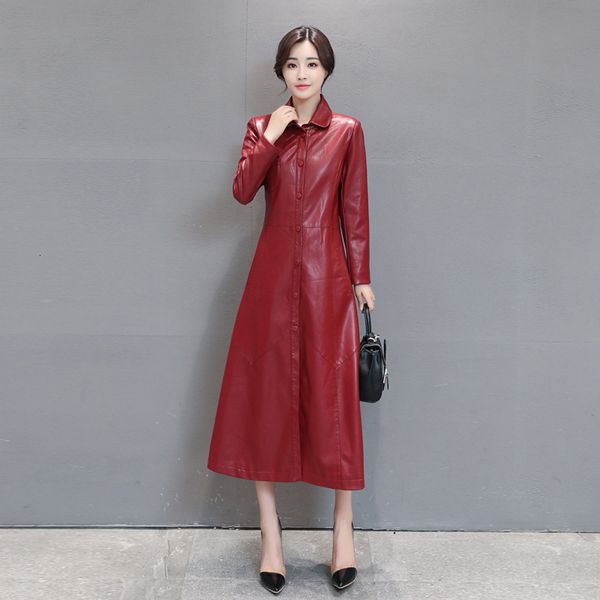 leather kaflandi autumn and winter classic korean ladies windbreaker pu women's long leather jacket was thin, Black
leather kaflandi autumn and winter classic korean ladies windbreaker pu women's long leather jacket was thin, Black