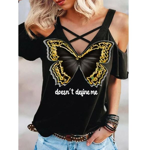 women's t-shirt summer ladies strapless v-neck casual loose short sleeve t shirt butterfly printed women tee, White
women's t-shirt summer ladies strapless v-neck casual loose short sleeve t shirt butterfly printed women tee, White