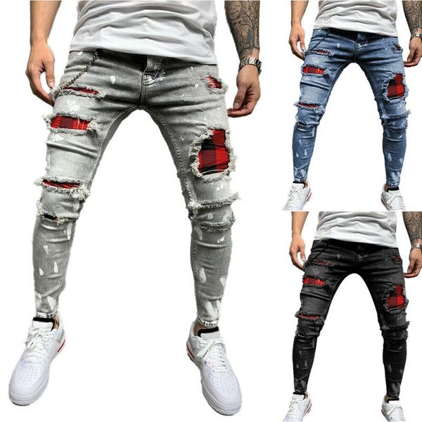 men's jeans mens ripped skinny slim fit stretch casual denim pants distressed trousers, Blue
men's jeans mens ripped skinny slim fit stretch casual denim pants distressed trousers, Blue