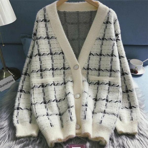 women's knits & tees korean plaid loose sweater cardigan women 2021 spring fashion sweet v-neck long sleeve imitation mink cashmere kni, White
women's knits & tees korean plaid loose sweater cardigan women 2021 spring fashion sweet v-neck long sleeve imitation mink cashmere kni, White