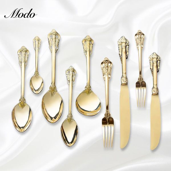 european retro tableware stainless steel golden luxury zero waste fork spoon knife set couverts de table kitchen accessories jq dinnerware s
european retro tableware stainless steel golden luxury zero waste fork spoon knife set couverts de table kitchen accessories jq dinnerware s
