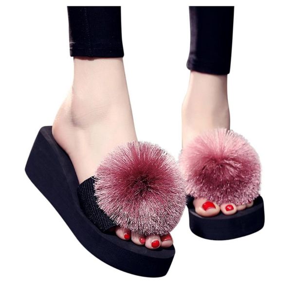 women shoes summer eva hair ball sandals beach breathable home slipper flip-flop wedges 5.5cm slippers, Black
women shoes summer eva hair ball sandals beach breathable home slipper flip-flop wedges 5.5cm slippers, Black
