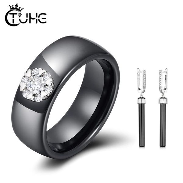 earrings & necklace flower crystal 6mm ceramic ring with long drop silver color black white never fade gift
earrings & necklace flower crystal 6mm ceramic ring with long drop silver color black white never fade gift