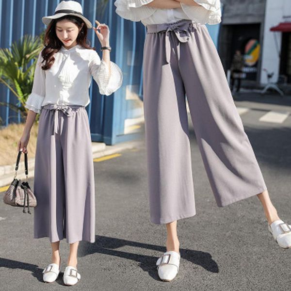 women's pants & capris summer autumn women chiffon high waist wide leg bow tie drawstring sweet elastic loose ankle-length mujer, Black;white
women's pants & capris summer autumn women chiffon high waist wide leg bow tie drawstring sweet elastic loose ankle-length mujer, Black;white