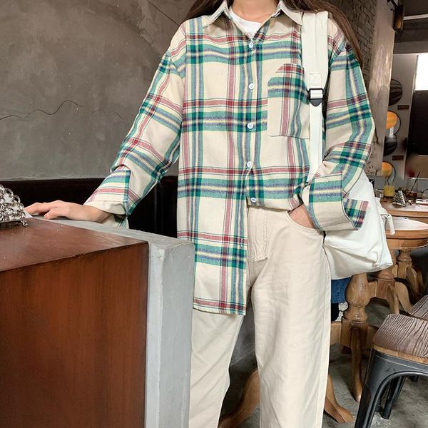 women's blouses & shirts ulzzang japanese kawaii ladies vintage contrast plaid long sleeve shirt female korean harajuku clothes for wom, White
women's blouses & shirts ulzzang japanese kawaii ladies vintage contrast plaid long sleeve shirt female korean harajuku clothes for wom, White