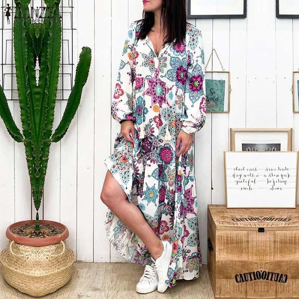 women's blouses & shirts printed maxi dress zanzea 2021 bohemian floral sundress casual puff sleeve summer vestidos female v neck, White
women's blouses & shirts printed maxi dress zanzea 2021 bohemian floral sundress casual puff sleeve summer vestidos female v neck, White