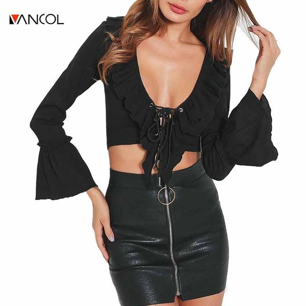 women's blouses & shirts vancol 2021 deep v neck ruffles shirt women boho lace up crop beach short flare sleeve chemise tube blusa, White
women's blouses & shirts vancol 2021 deep v neck ruffles shirt women boho lace up crop beach short flare sleeve chemise tube blusa, White