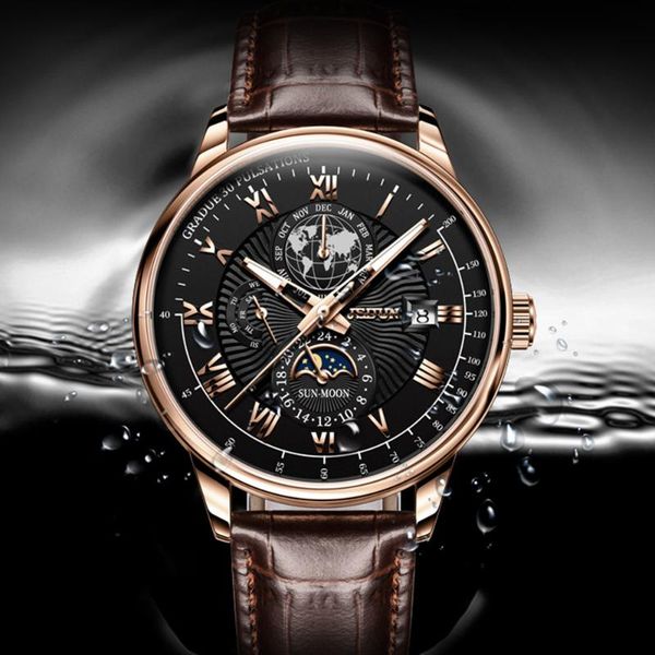 wristwatches jsdun 2021 business men's sports mechanical watch moon phase leather luxury automatic waterproof montre homme 8909, Slivery;brown
wristwatches jsdun 2021 business men's sports mechanical watch moon phase leather luxury automatic waterproof montre homme 8909, Slivery;brown