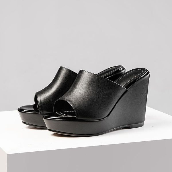 genuine leather peep toe platform sandals fashion office lady wedges mule slippers summer handmade shoes for women high heel dress, Black
genuine leather peep toe platform sandals fashion office lady wedges mule slippers summer handmade shoes for women high heel dress, Black