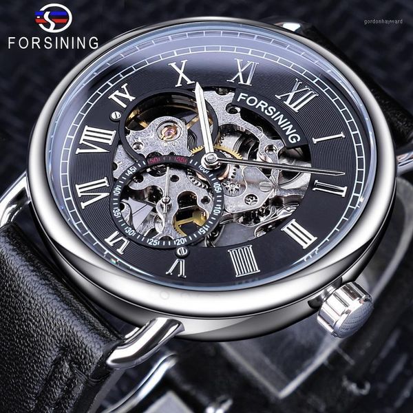 forsining silver case black genuine leather band roman number waterproof design mens mechanical watches clock wristwatches, Slivery;brown
forsining silver case black genuine leather band roman number waterproof design mens mechanical watches clock wristwatches, Slivery;brown