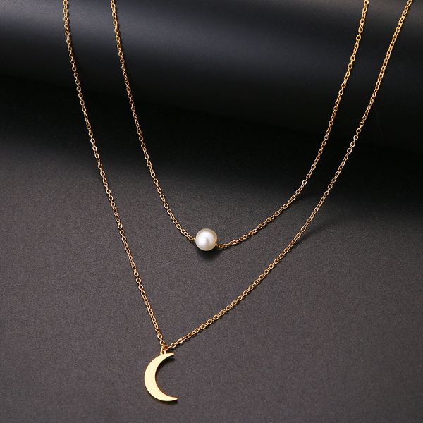 fashion pearl necklaces moon double layer accessories women bijoux valentines day gifts stainless steel jewelry, Silver
fashion pearl necklaces moon double layer accessories women bijoux valentines day gifts stainless steel jewelry, Silver