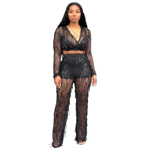 two piece dress black see through long sleeve sequin set and pants women sets clothes, White
two piece dress black see through long sleeve sequin set and pants women sets clothes, White