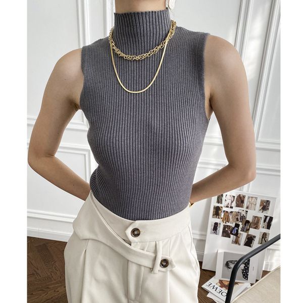 women's tanks & camis spring sleeveless knitted turtleneck elegant slim solid color woman fashion bottomed women vest for min, White
women's tanks & camis spring sleeveless knitted turtleneck elegant slim solid color woman fashion bottomed women vest for min, White
