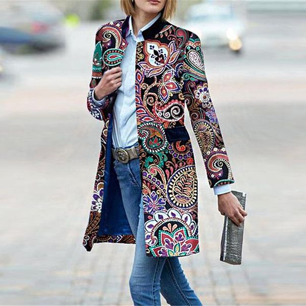 women winter coat long sleeve open front printing turn-down collar print outwear autumn wide-waisted fashion blends women's jackets, Black;brown
women winter coat long sleeve open front printing turn-down collar print outwear autumn wide-waisted fashion blends women's jackets, Black;brown