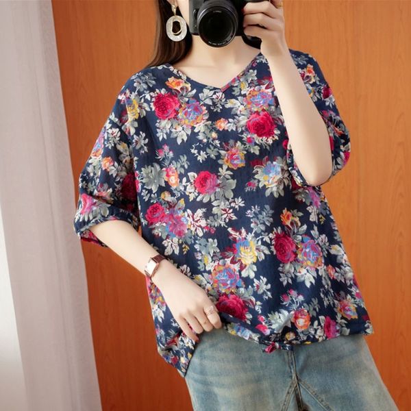 oversized women cotton linen casual t-shirts new summer vintage style v-neck floral print loose female tees s3585 210412, White
oversized women cotton linen casual t-shirts new summer vintage style v-neck floral print loose female tees s3585 210412, White