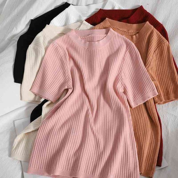 women's knits & tees summer korean pullover o neck comfortable simple knit sweater women t-shirt solid color short-sleeved t-s, White
women's knits & tees summer korean pullover o neck comfortable simple knit sweater women t-shirt solid color short-sleeved t-s, White