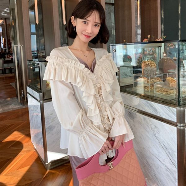 blouses irregular ruffles solid flare sleeves basic blouses sweet cotton chic all match casual female shirts, White
blouses irregular ruffles solid flare sleeves basic blouses sweet cotton chic all match casual female shirts, White