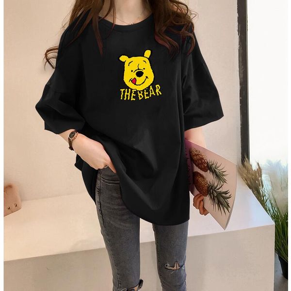 with cotton fat mm size black short sleeve t-shirt women's summer ins loose long half jacket, White
with cotton fat mm size black short sleeve t-shirt women's summer ins loose long half jacket, White