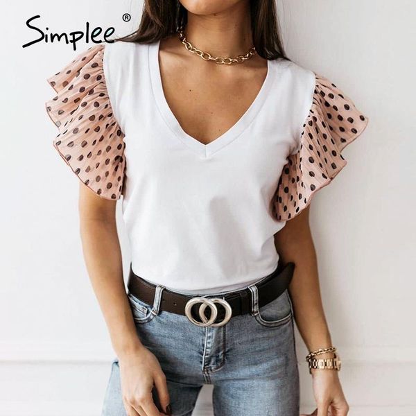 women's blouses & shirts simplee v-neck summer women blouse shirt polka dot ruffle short female high street style ladies, White
women's blouses & shirts simplee v-neck summer women blouse shirt polka dot ruffle short female high street style ladies, White